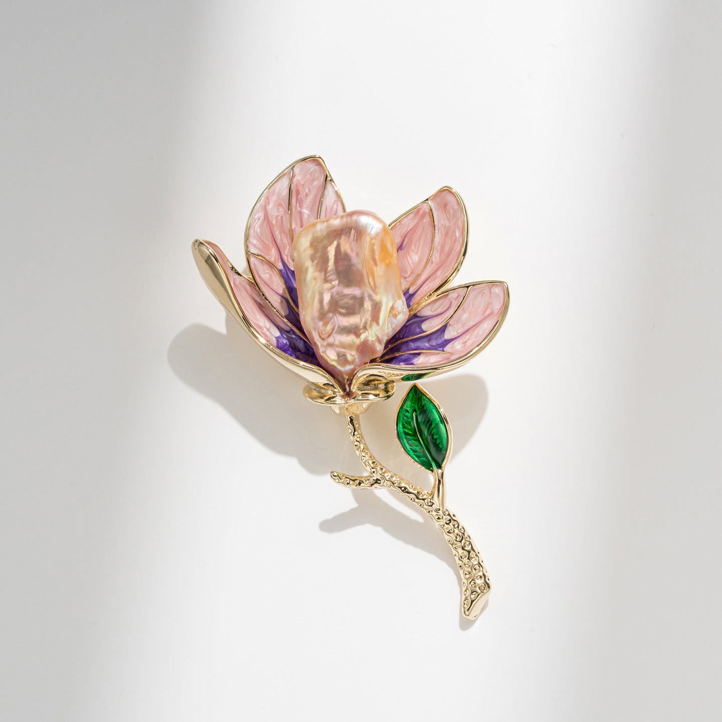 Dapaza Vintage Enamel Pink Baroque Magnolia Brooch