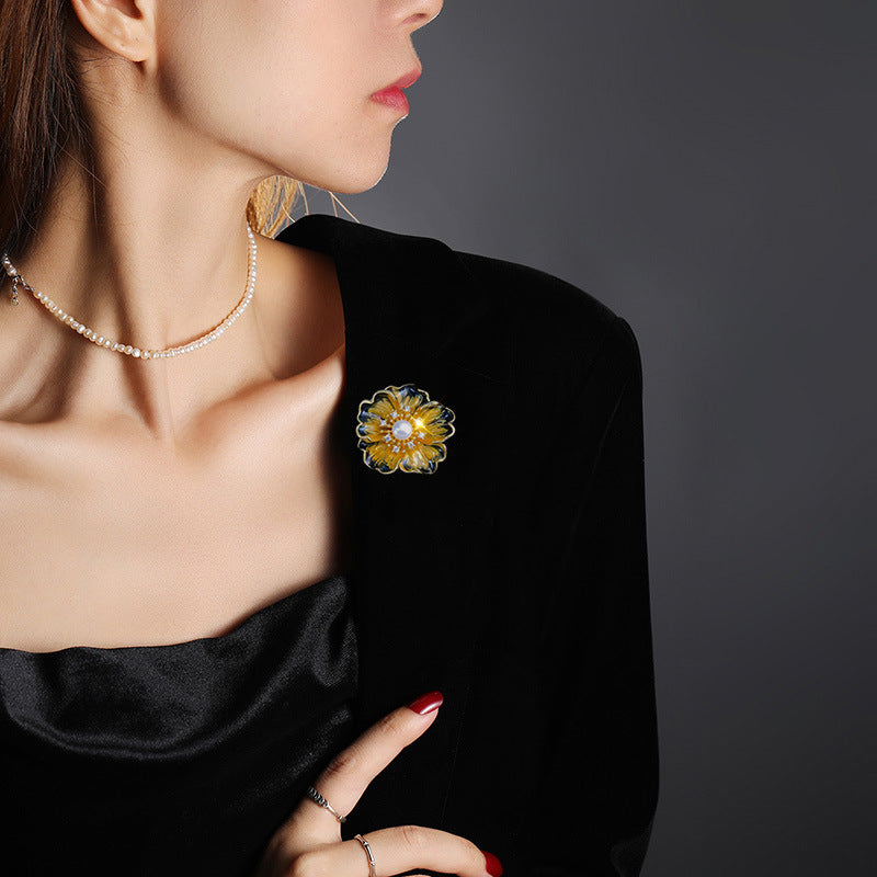 Enamel Pearl Peony Brooch, High-end Atmospheric Suit Corsage Gift