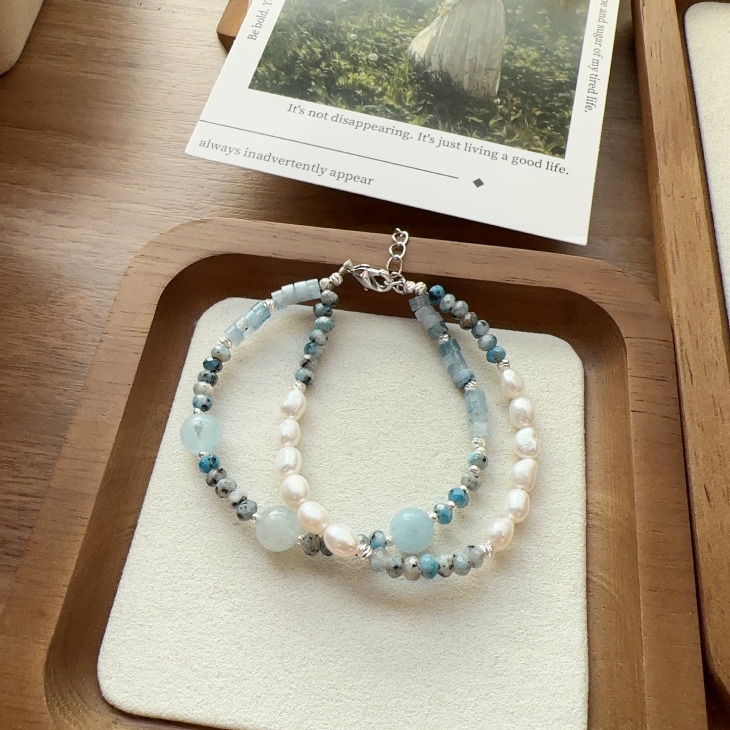 Buddha Life Aquamarine Freshwater Baroque Pearl Bracelet Set
