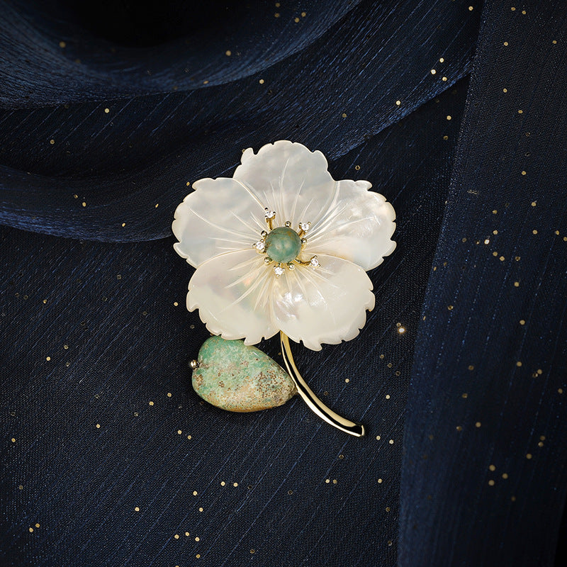 Natural Shell Peach Blossom Brooch