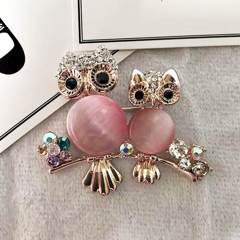 Diamond Temperament Owl Crystal Owl Brooch