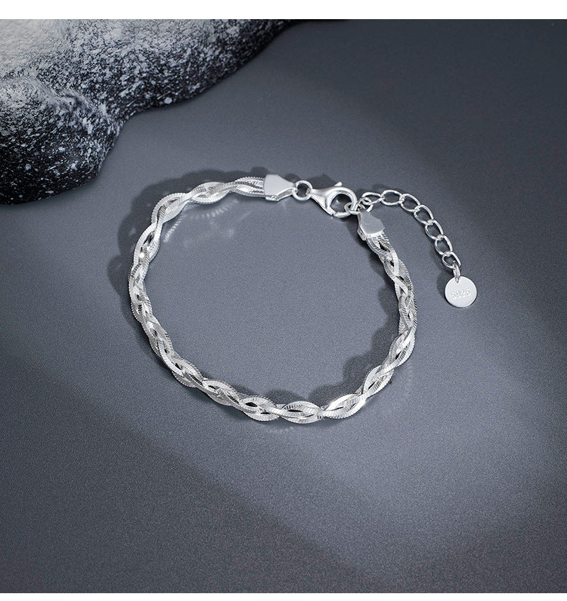 925 Sterling Silver Bracelet Women's Italian Design Woven Four-strand Simple and Fashionable Personalized Bracelet