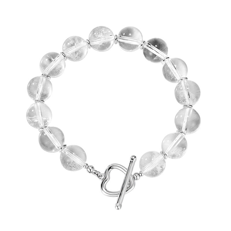 S925 Sterling Silver Natural White Crystal Bead Love OT Bracelet