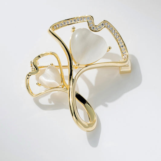 Cat's Eye Ginkgo Leaf Versatile Suit Brooch Accessory