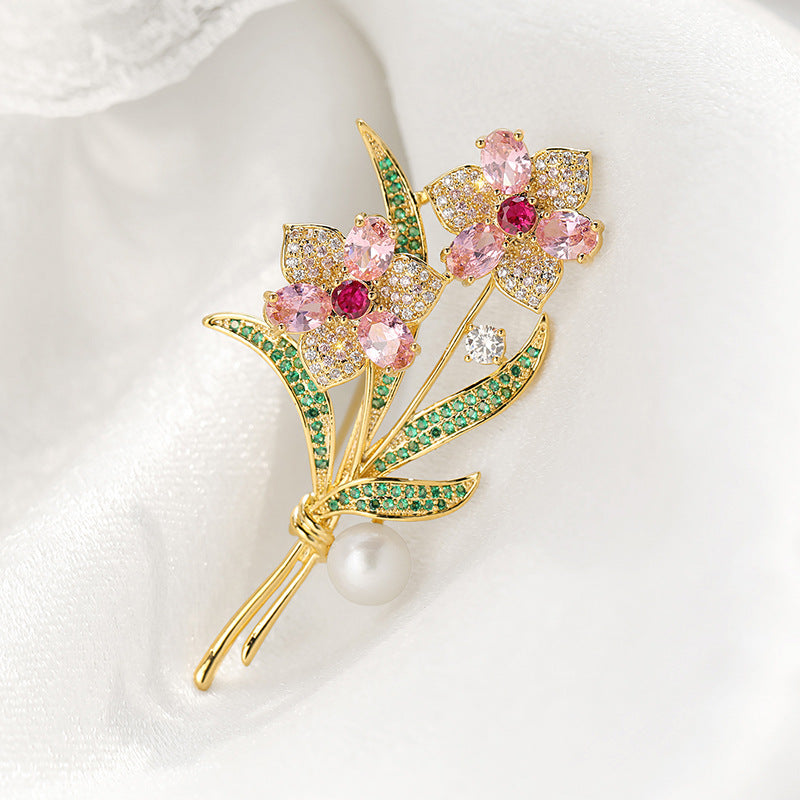 Colored Zircon Natural Freshwater Pearl Bouquet Brooch