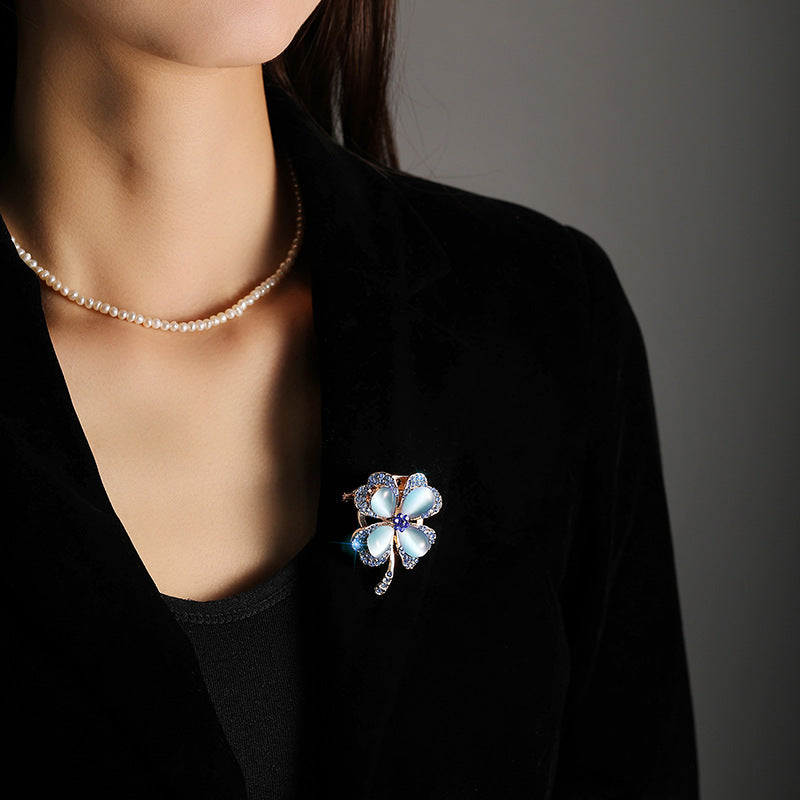 Four-leaf Clover Brooch Opal Silk Scarf Buckle Dual-purpose Accessory Pin