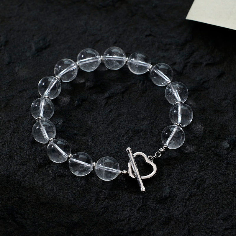 S925 Sterling Silver Natural White Crystal Bead Love OT Bracelet
