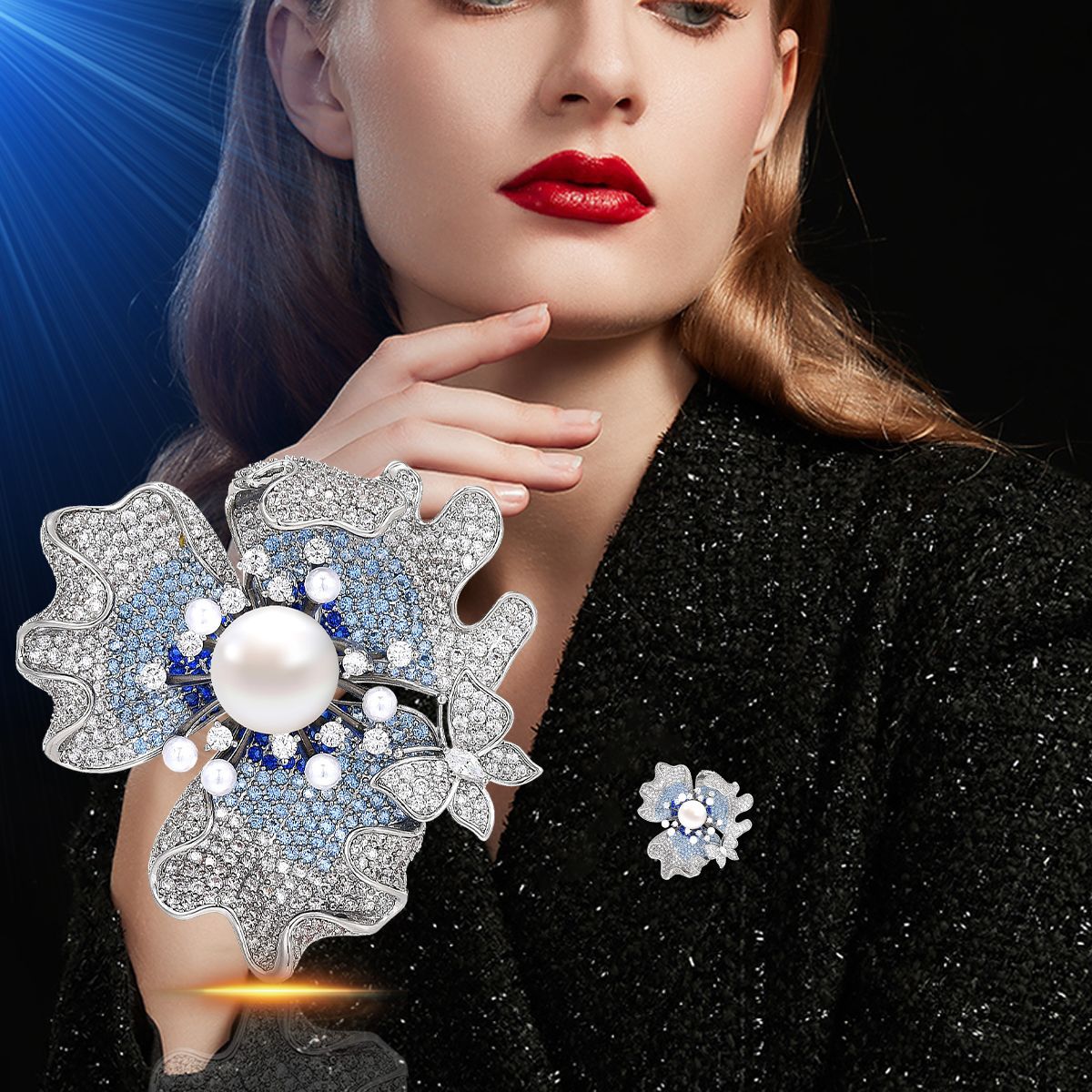 New Elegant Pearl Flower Brooch Retro High-end Full Diamond Zircon Flower Clothing Corsage