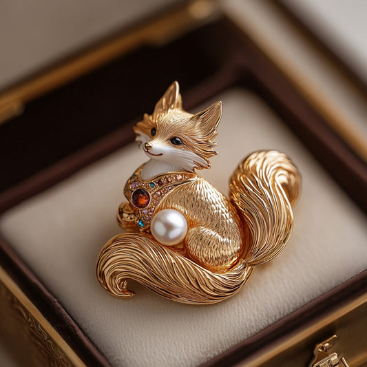 Natural Freshwater Pearl Cute Fox Brooch