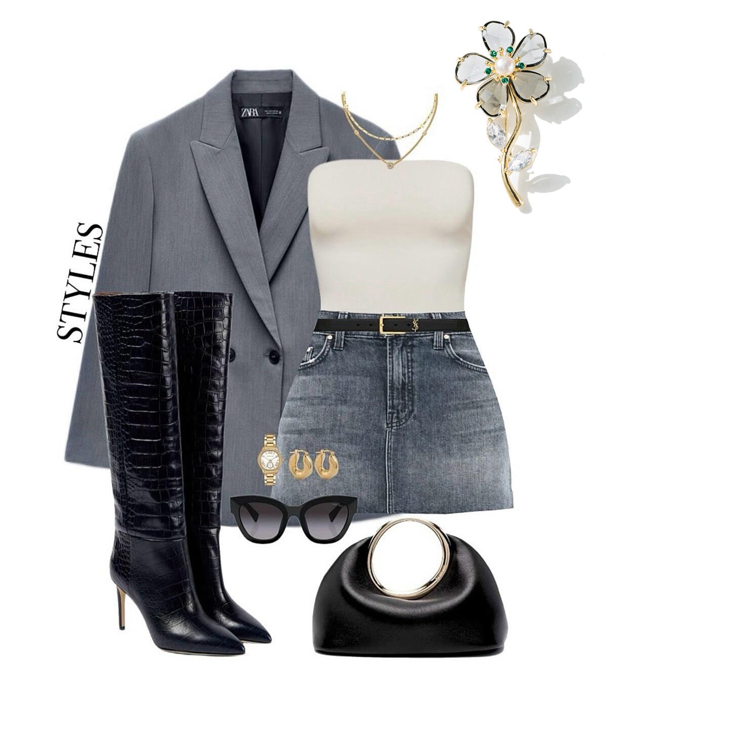 Vintage Freshwater Pearl Grey Crystal Brooch Accessories