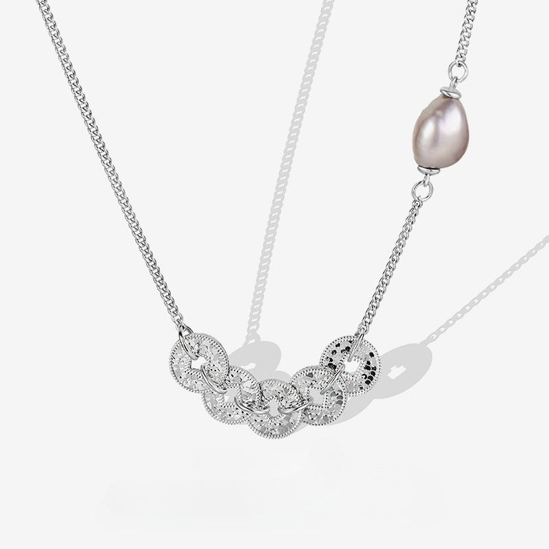 S925 Sterling Silver Five Emperors Money Necklace Niche Broken Irregular Baroque Bracelet Women