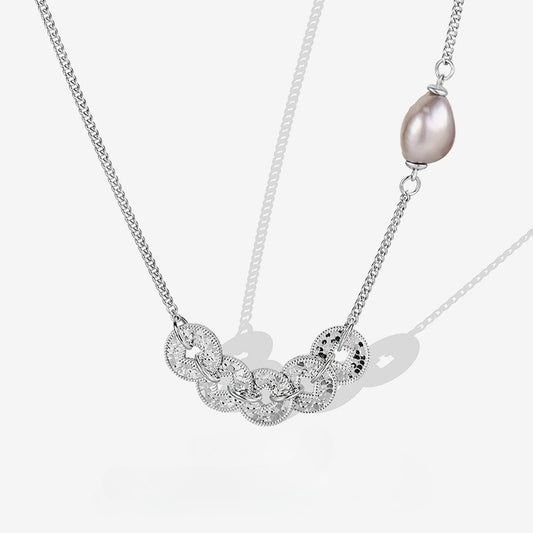 S925 Sterling Silver Five Emperors Money Necklace Niche Broken Irregular Baroque Bracelet Women