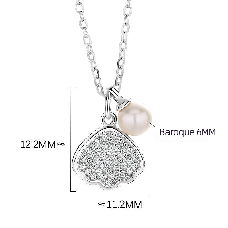 S925 Silver Necklace Double-sided Wearing Pearl  White Mother Shell Necklace Pendant