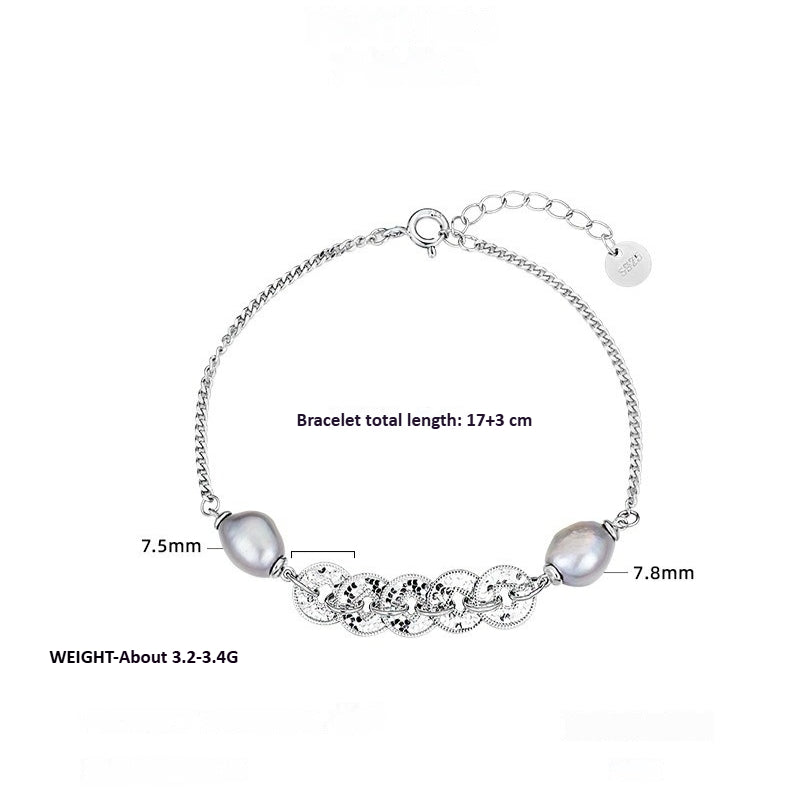 S925 Sterling Silver Five Emperors Money Necklace Niche Broken Irregular Baroque Bracelet Women