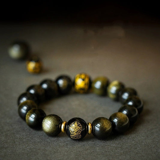 Buddha Life Obsidian Year of The Snake Bracelet Rosary Bead Buddha Bead Bracelet