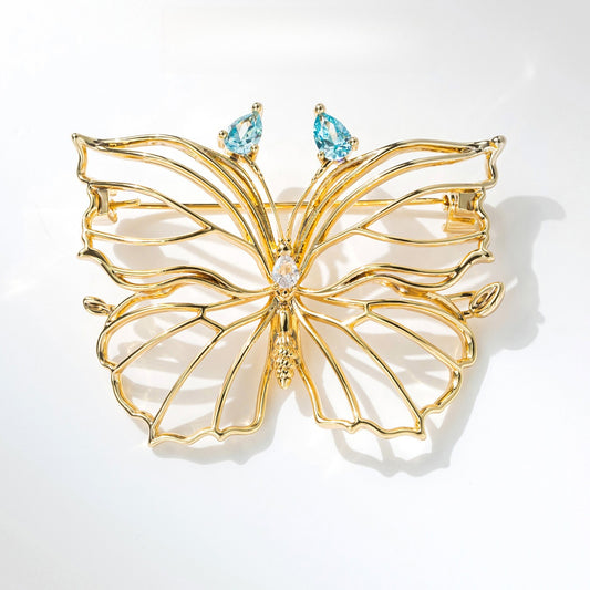 Copper Alloy Diamond Hollow Butterfly Brooch