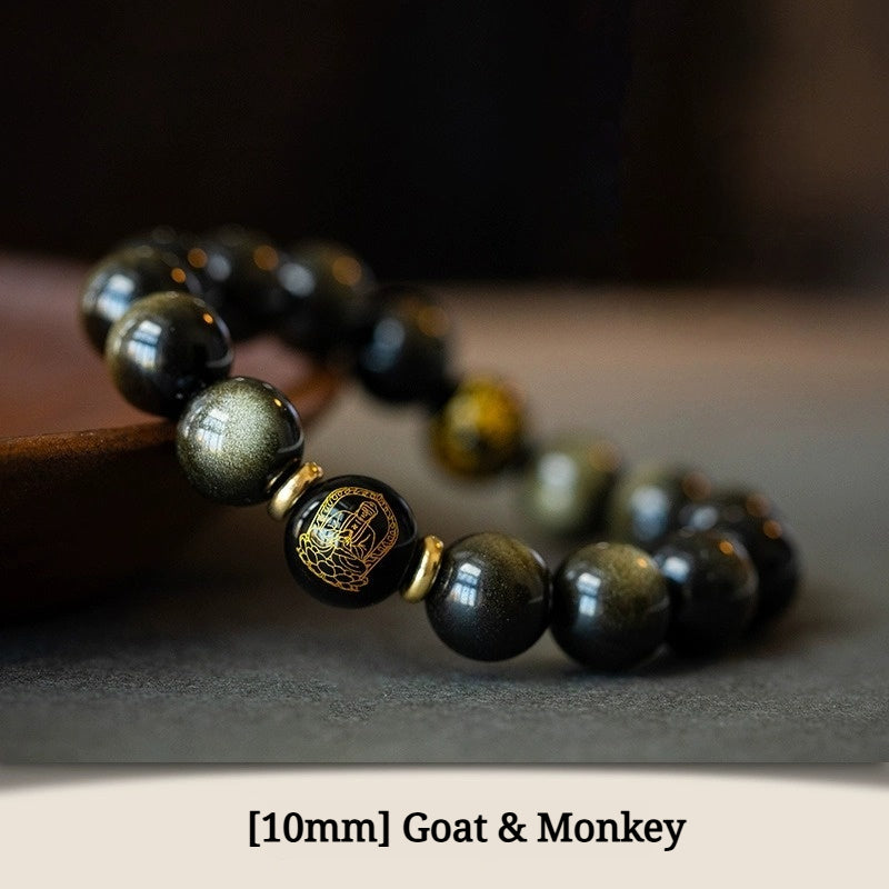 Buddha Life Obsidian Year of The Snake Bracelet Rosary Bead Buddha Bead Bracelet