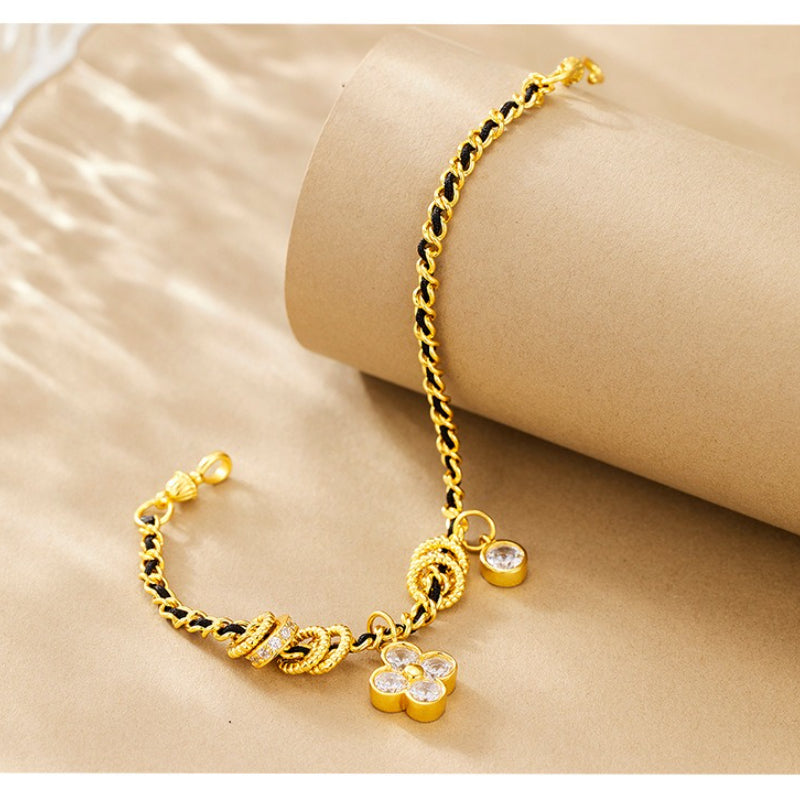 925 Sterling Silver Woven Clover Bracelet Women's Niche Design Fashion Light Luxury Personalized Trend Jewelry