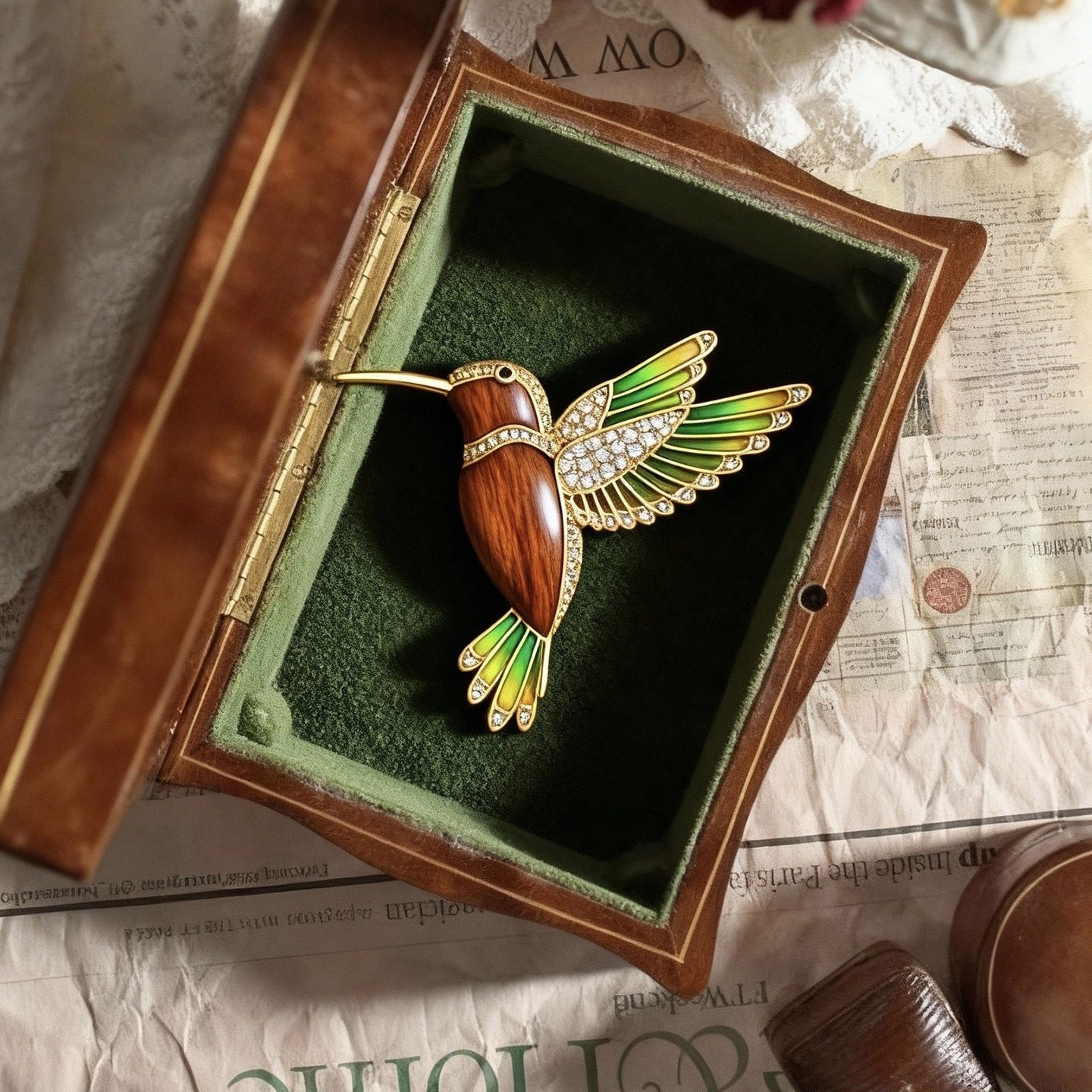 Khaki Nature Enamel Log Hummingbird Brooch Pendant Dual-purpose Corsage Clothing Accessories