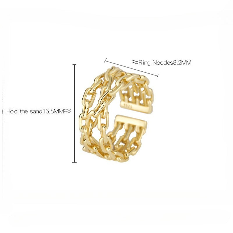 Dapaza S925 Sterling Silver Ring Women's Double Winding Chain Design