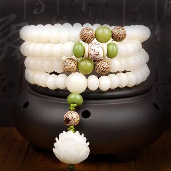 Buddha Life Natural White Jade Bodhi Seed Bracelet 108 Buddha Beads Bracelet