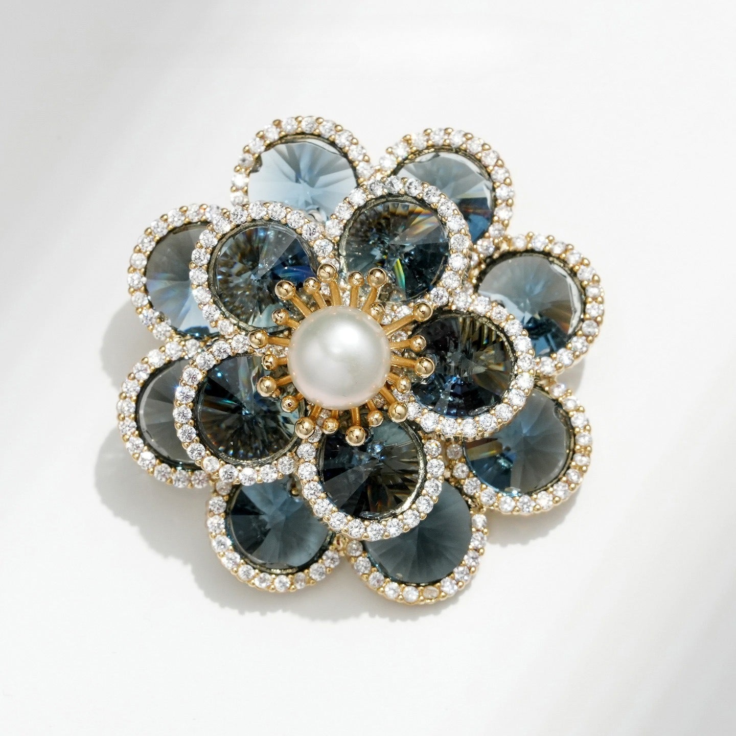 High Quality Natural Freshwater Pearl Blue Crystal Plum Blossom Brooch Magnetic Suction Dual Use