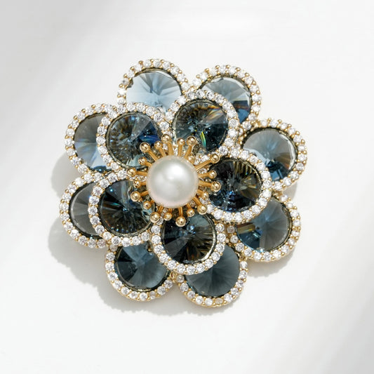 High Quality Natural Freshwater Pearl Blue Crystal Plum Blossom Brooch Magnetic Suction Dual Use