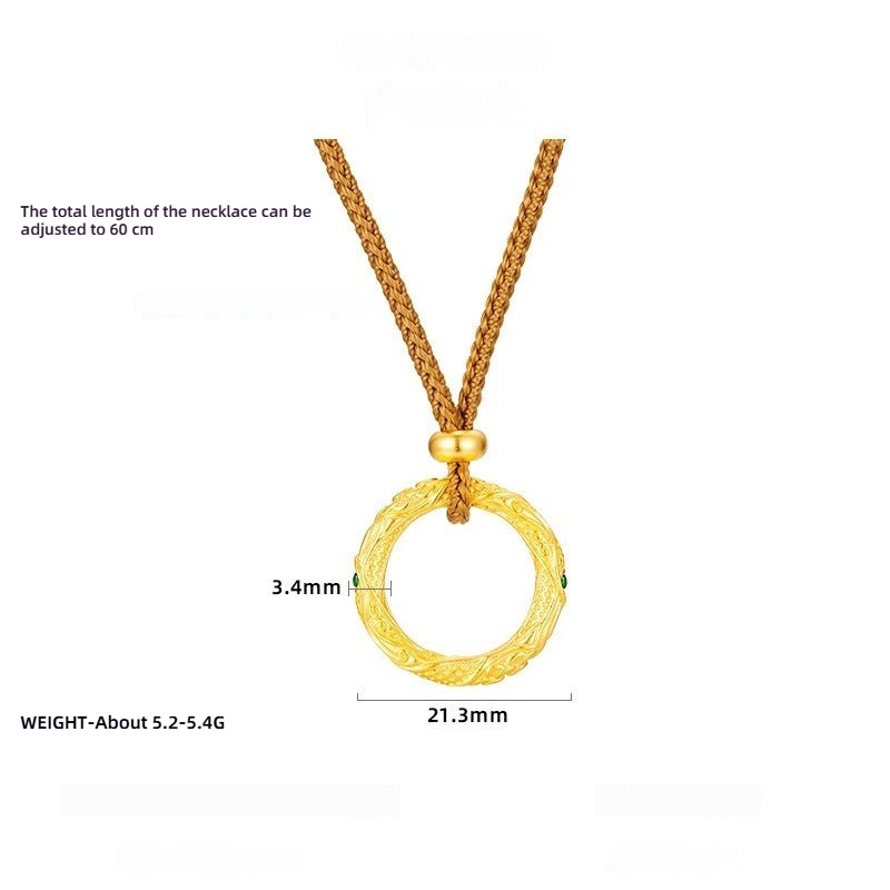 S925 Sterling Silver Necklace Female Niche Design New Chinese Style National Tide Engraving Nezha Qiankun Ring Set