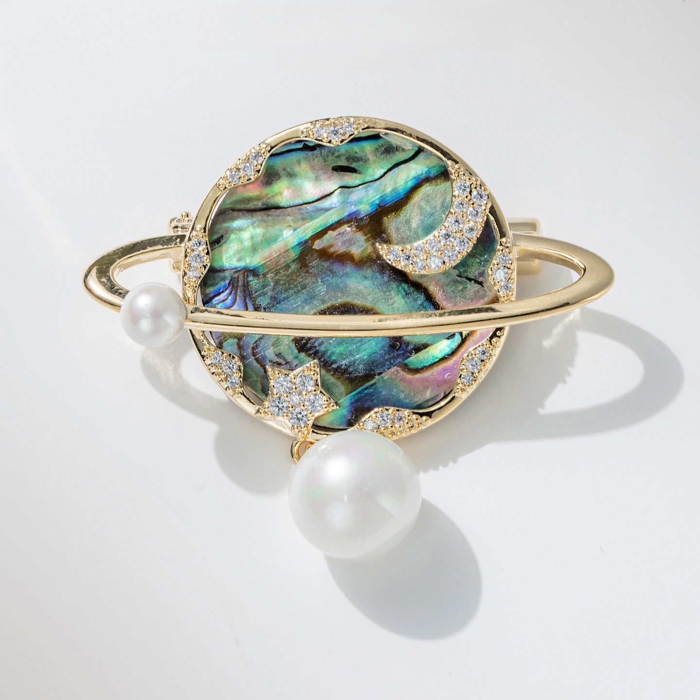 Personalized Diamond-encrusted Abalone Shell Saturn Brooch Anti-light Pin