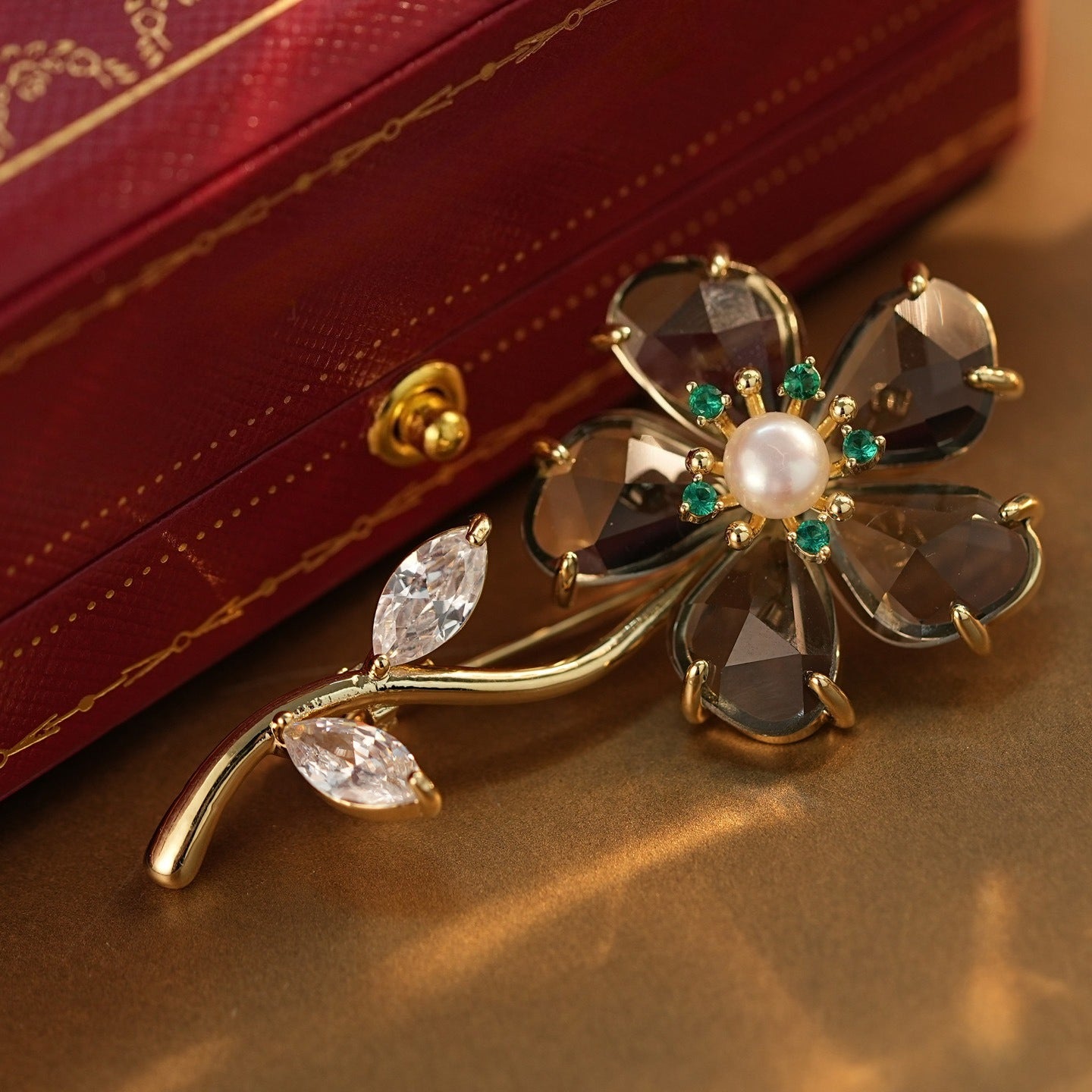 Freshwater Pearl Gray Crystal Plum Blossom Corsage - Fashionable Year-end Party Gift