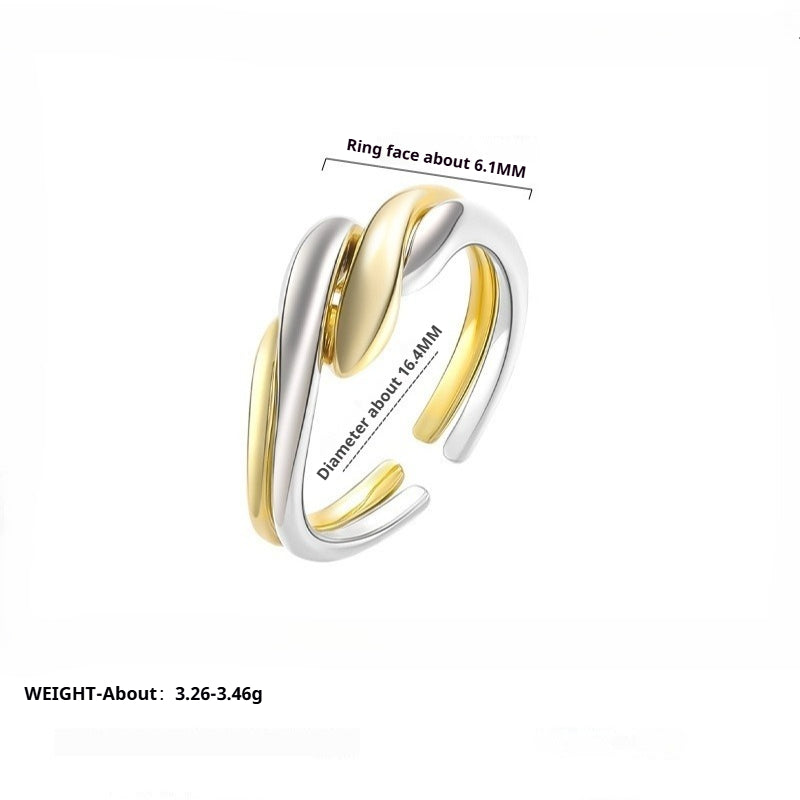 S925 Sterling Silver Niche Irregular Water Ripple Color Separation Combination Ring