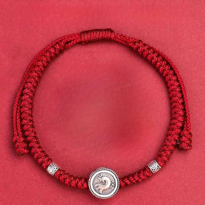 Buddha Life S925 Sterling Silver Zodiac Hand Rope Women's 2025 Year of The Snake Natal Year Red Rope