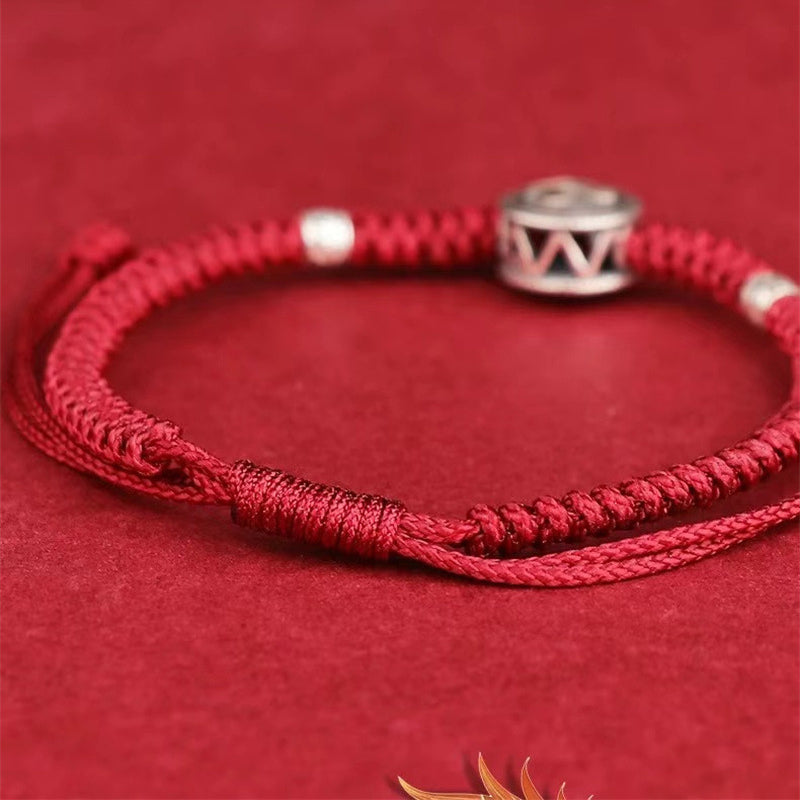 Buddha Life S925 Sterling Silver Zodiac Hand Rope Women's 2025 Year of The Snake Natal Year Red Rope
