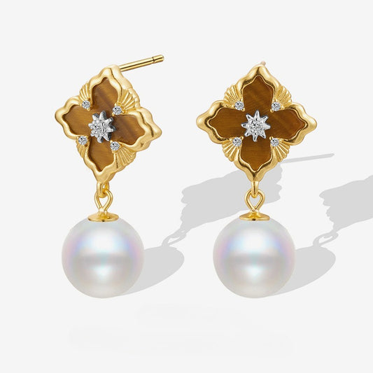 Autumn and Winter 925 Sterling Silver Medieval Matte Niche Retro Bead Lucky Grass Earrings for Women