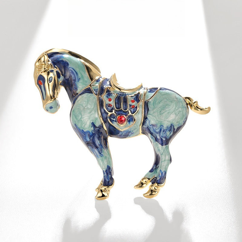 Painted Oil Blue Horse Brooch, Diamond Set, BMW Corsage, Men's Personalized Clothing Accessories Pin Gift