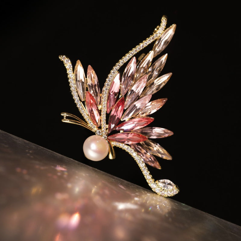 Freshwater Pearl Crystal Butterfly Brooch