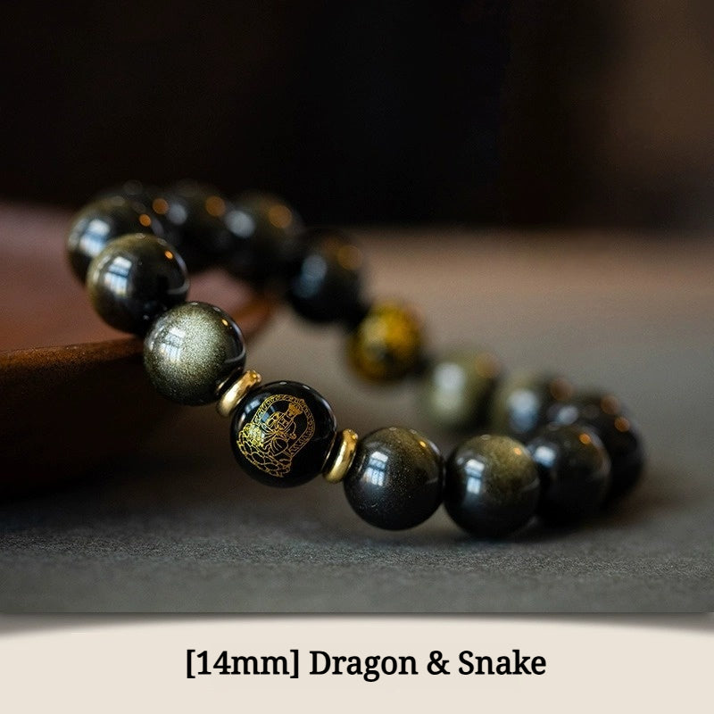 Buddha Life Obsidian Year of The Snake Bracelet Rosary Bead Buddha Bead Bracelet