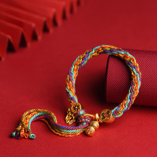Buddha Life Tibetan Hand-woven Reincarnation Hand Rope, Thangkazakiram Yellow God of Wealth Bracelet