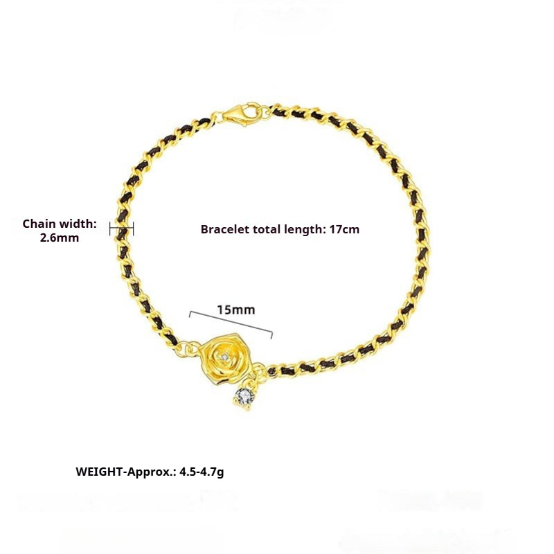 2025 Popular Bracelet Light Luxury High Sense 925 Sterling Silver Black Gold Camellia Woven Hand Jewelry