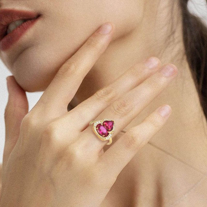 S925 Sterling Silver Luxury Gourd Corundum Ring Gold Diamond Inlaid Adjustable Opening Women's Ring Birthday Gift