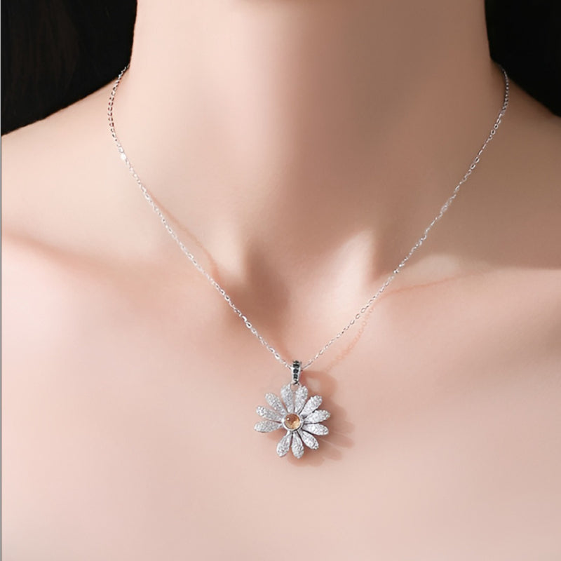 S925 Silver  Full Diamond Daisies Sunflower Necklace