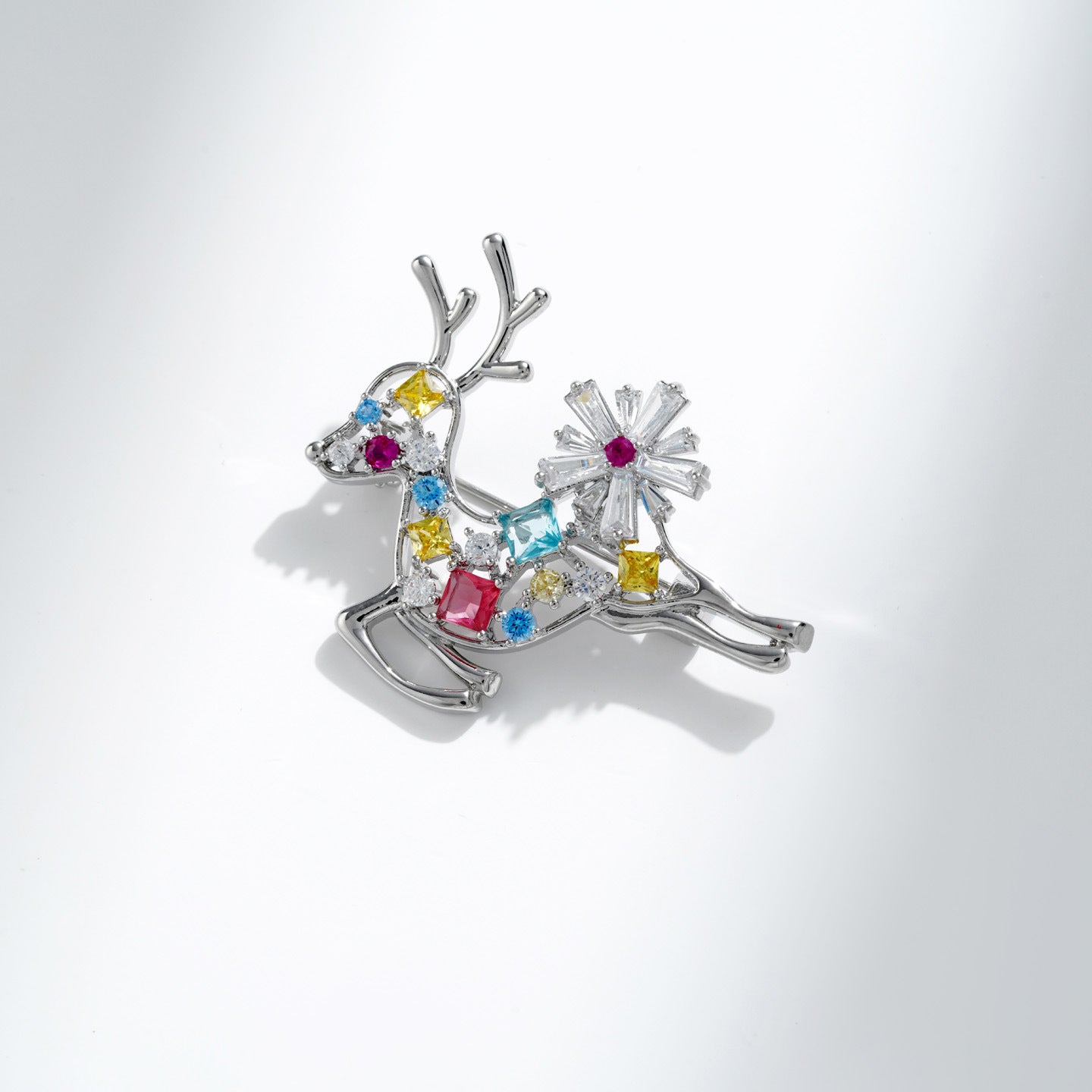 Christmas Reindeer Brooch – Colorful Zircon Holiday Elk Pin