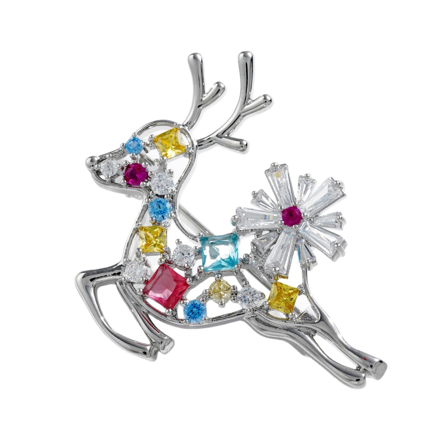 Christmas Reindeer Brooch – Colorful Zircon Holiday Elk Pin