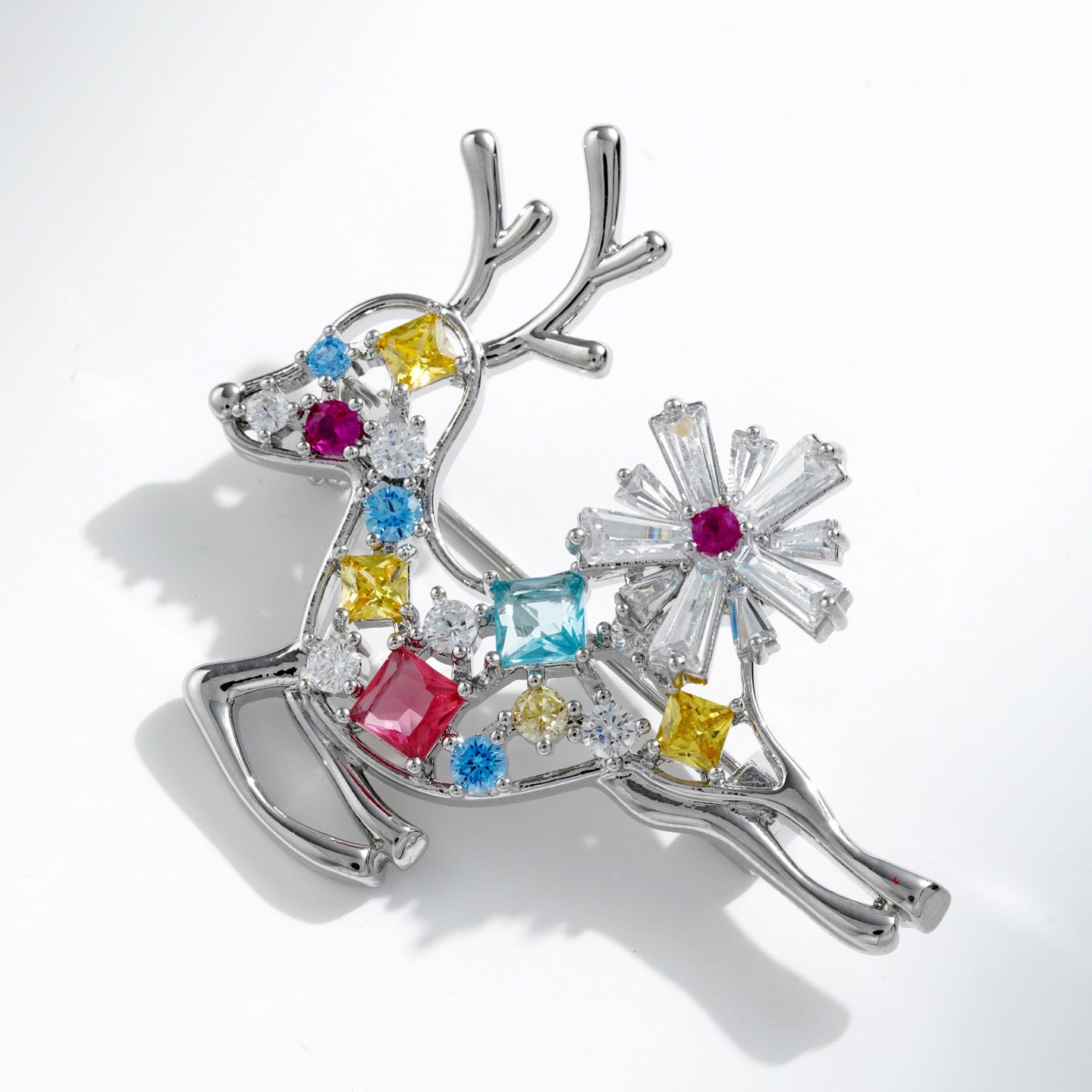 Christmas Reindeer Brooch – Colorful Zircon Holiday Elk Pin