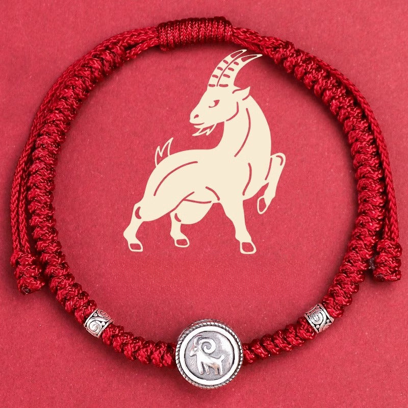 Buddha Life S925 Sterling Silver Zodiac Hand Rope Women's 2025 Year of The Snake Natal Year Red Rope