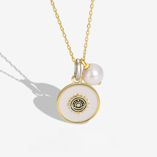 New S925 Silver Baroque Pearl White Mother Shell Blue Eye Necklace Collarbone Chain