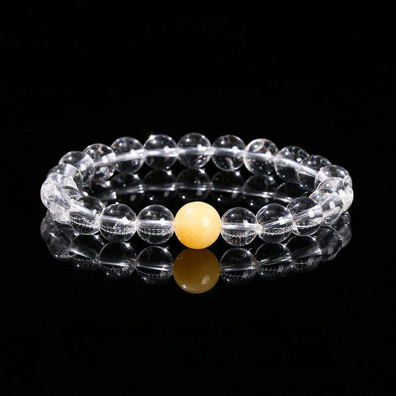 Buddha Life 7A Natural White Crystal, Aquamarine Top Bead Bracelet for Men and Women