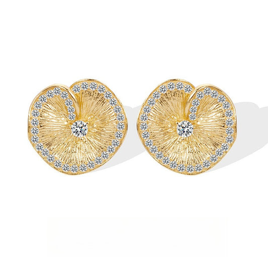 Dapaza Brushed Craft S925 Sterling Silver Lotus Leaf Folded Texture Stud Earrings