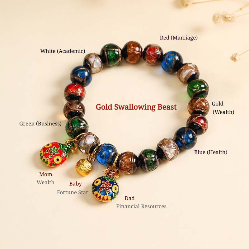 Buddha Life Fragrant Ash Glazed Bracelet, Gold-swallowing Beast Multicolored Bracelet.