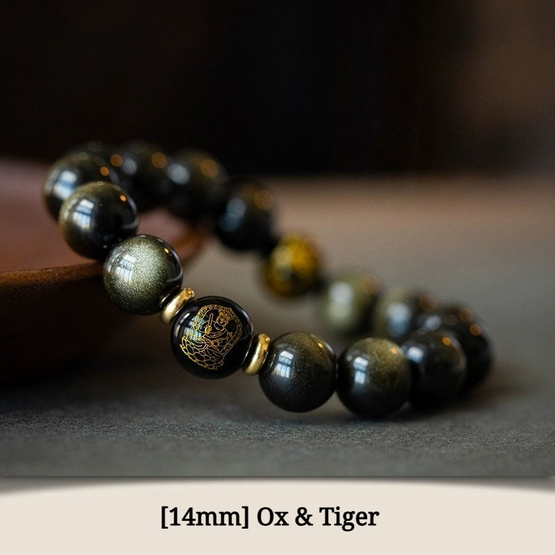 Buddha Life Obsidian Year of The Snake Bracelet Rosary Bead Buddha Bead Bracelet